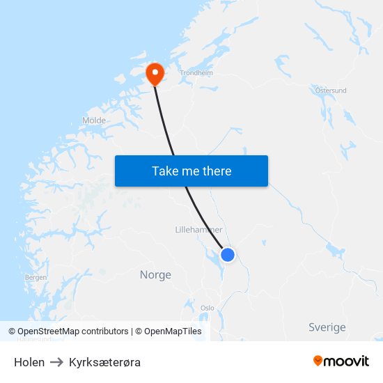 Holen to Kyrksæterøra map