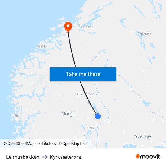 Leirhusbakken to Kyrksæterøra map