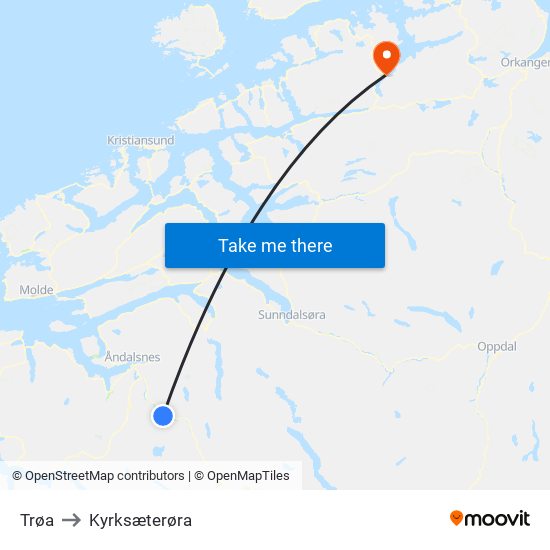 Trøa to Kyrksæterøra map