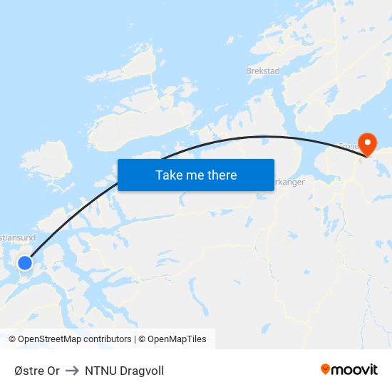 Østre Or to NTNU Dragvoll map