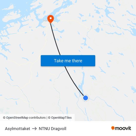 Asylmottaket to NTNU Dragvoll map