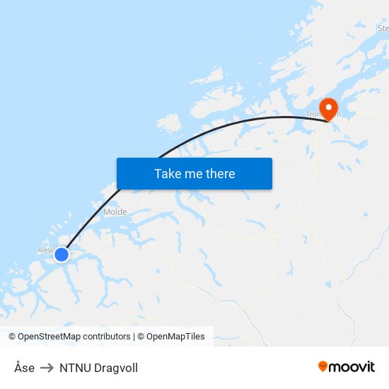 Åse to NTNU Dragvoll map