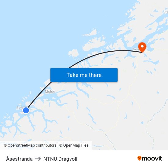 Åsestranda to NTNU Dragvoll map