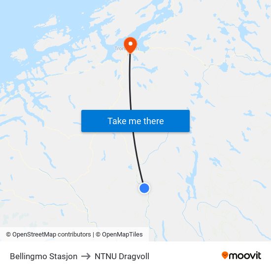Bellingmo Stasjon to NTNU Dragvoll map