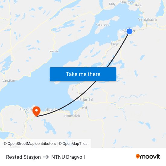 Røstad Stasjon to NTNU Dragvoll map