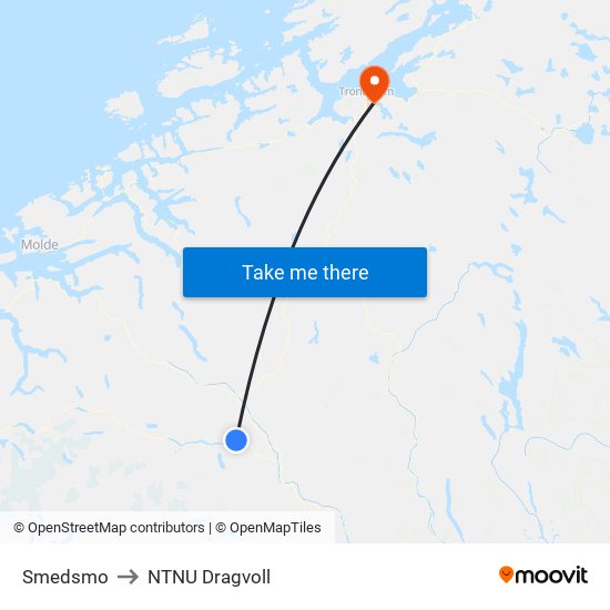 Smedsmo to NTNU Dragvoll map