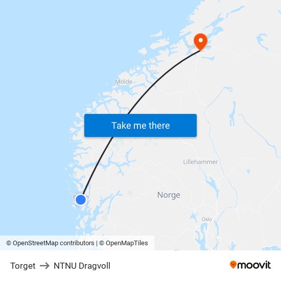 Torget to NTNU Dragvoll map