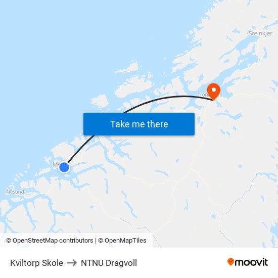 Kviltorp Skole to NTNU Dragvoll map