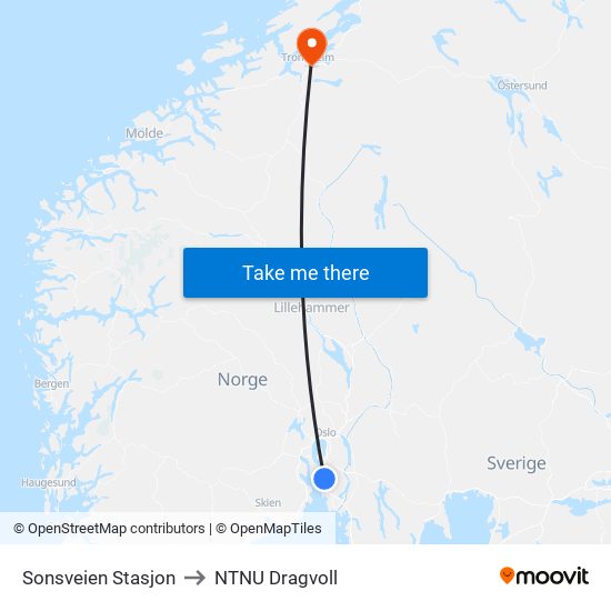 Sonsveien Stasjon to NTNU Dragvoll map