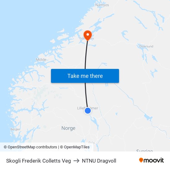 Skogli Frederik Colletts Veg to NTNU Dragvoll map