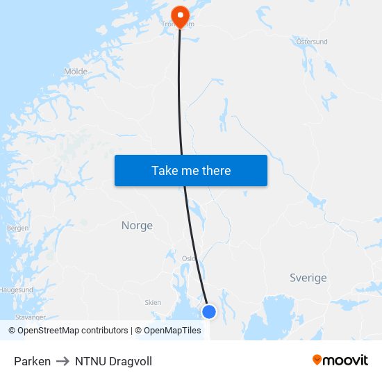 Parken to NTNU Dragvoll map