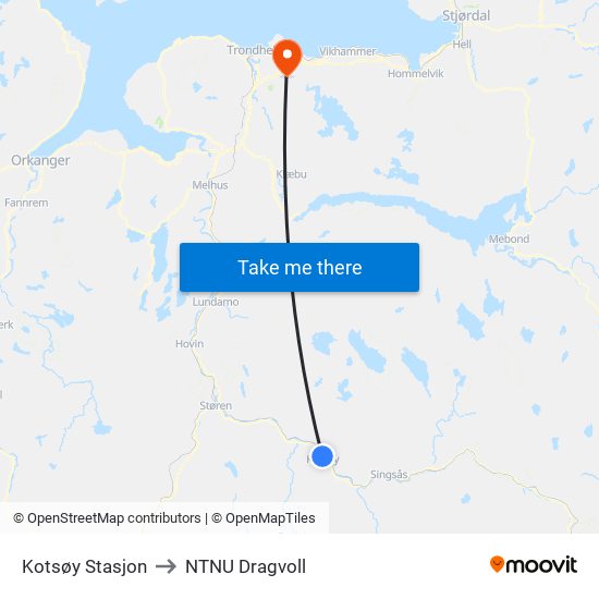 Kotsøy Stasjon to NTNU Dragvoll map