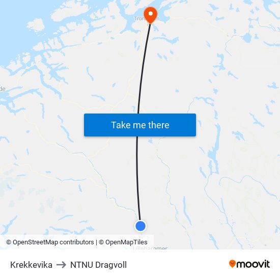 Krekkevika to NTNU Dragvoll map