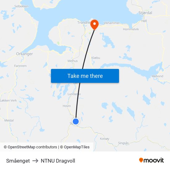 Småenget to NTNU Dragvoll map