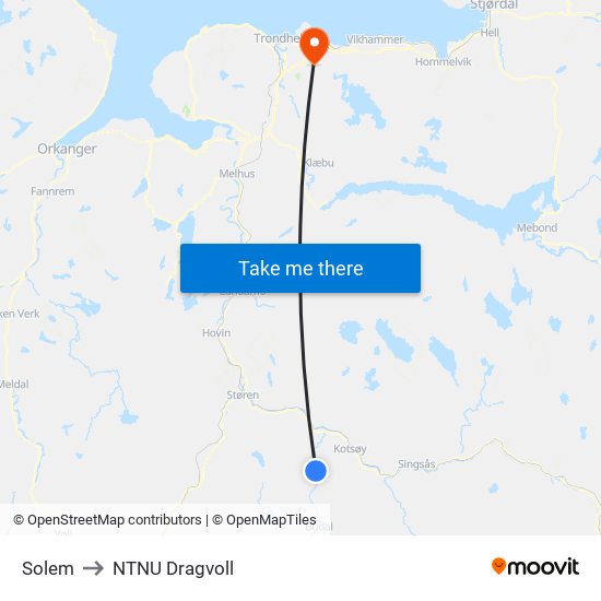 Solem to NTNU Dragvoll map