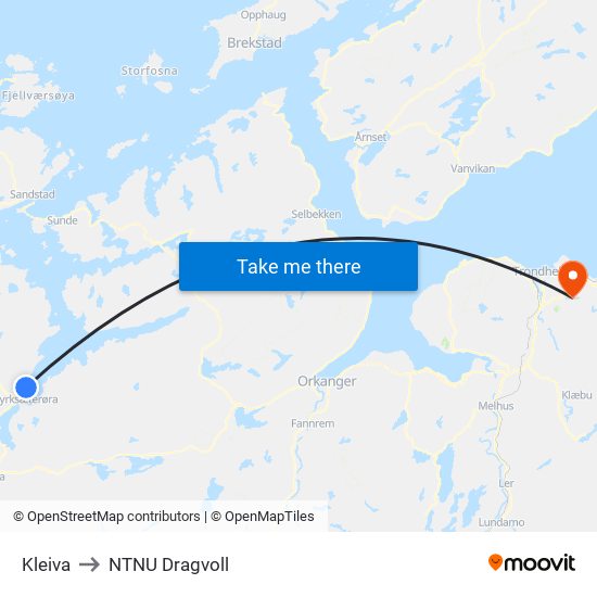 Kleiva to NTNU Dragvoll map