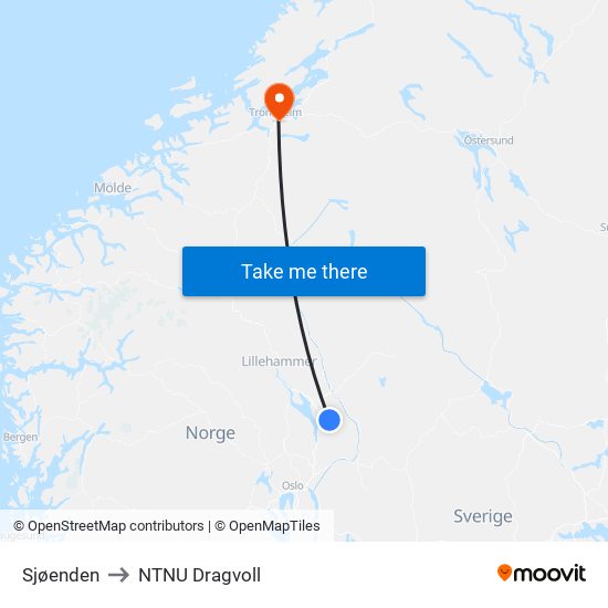 Sjøenden to NTNU Dragvoll map