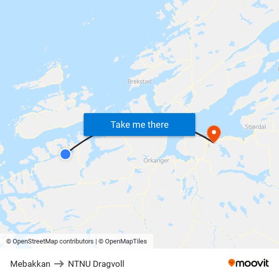 Mebakkan to NTNU Dragvoll map