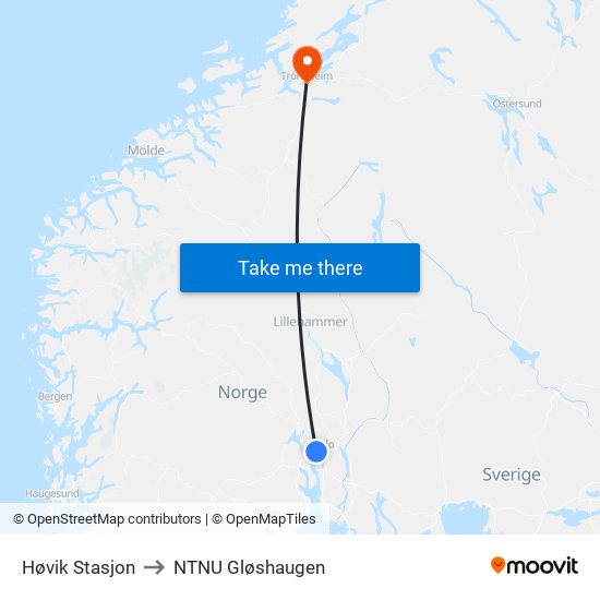 Høvik Stasjon to NTNU Gløshaugen map