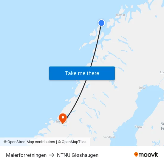 Nordlysparken to NTNU Gløshaugen map