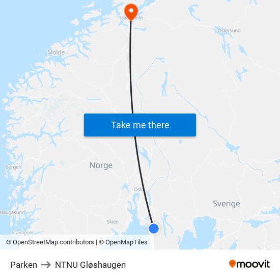 Parken to NTNU Gløshaugen map