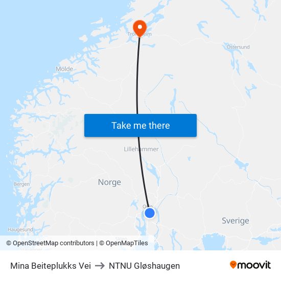 Mina Beiteplukks Vei to NTNU Gløshaugen map