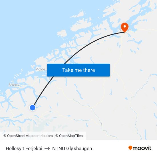 Hellesylt Ferjekai to NTNU Gløshaugen map