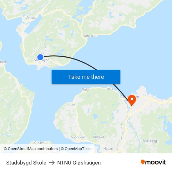 Stadsbygd Skole to NTNU Gløshaugen map