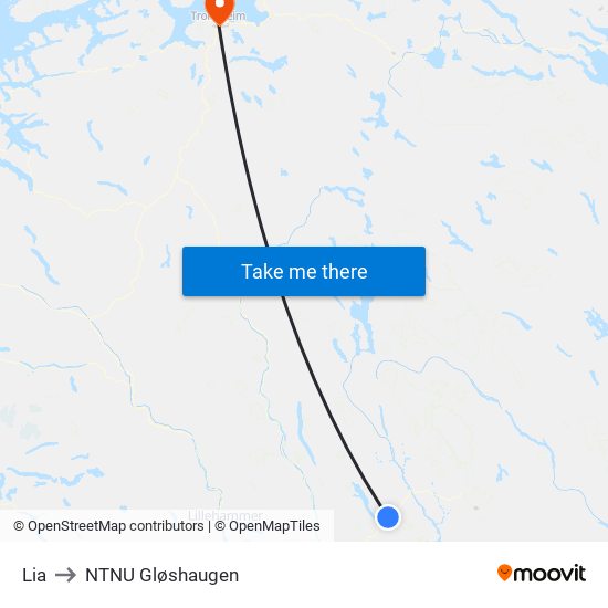 Lia to NTNU Gløshaugen map