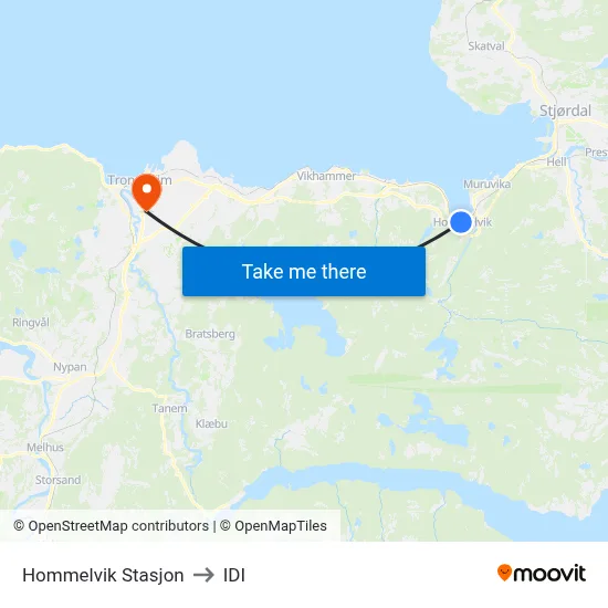 Hommelvik Stasjon to IDI map