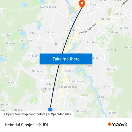 Heimdal Stasjon to IDI map