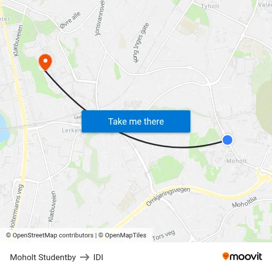 Moholt Studentby to IDI map