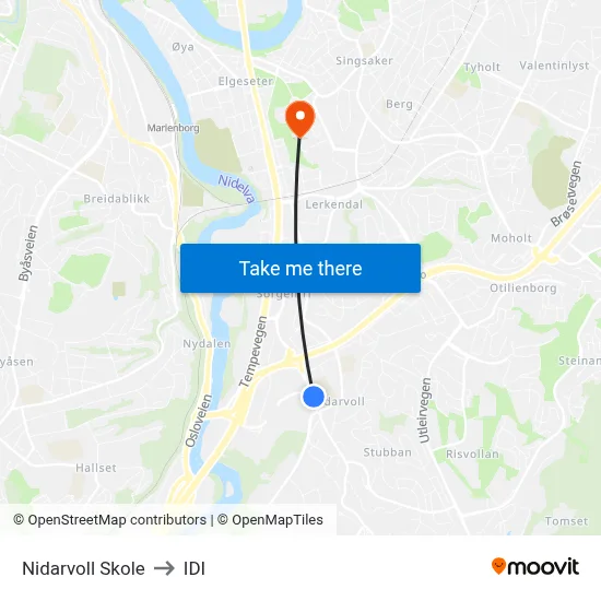 Nidarvoll Skole to IDI map