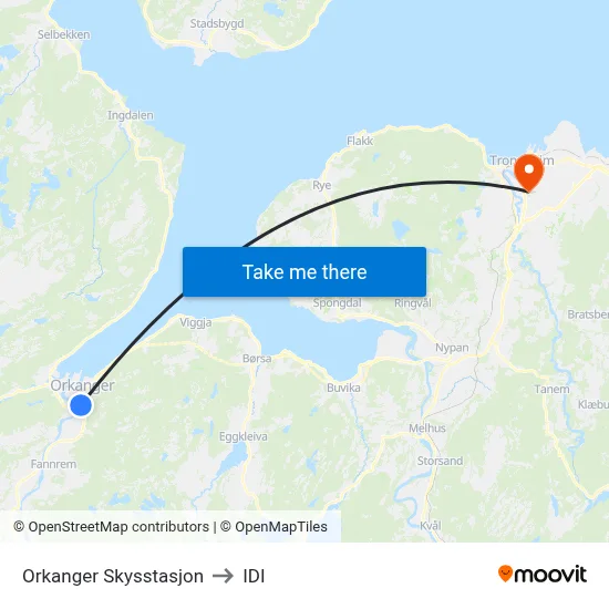 Orkanger Skysstasjon to IDI map
