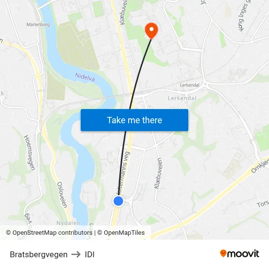 Bratsbergvegen to IDI map