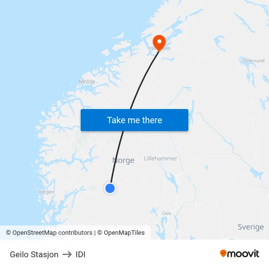 Geilo Stasjon to IDI map