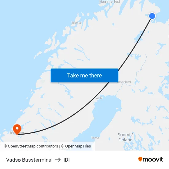 Vadsø Bussterminal to IDI map