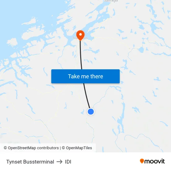 Tynset Bussterminal to IDI map