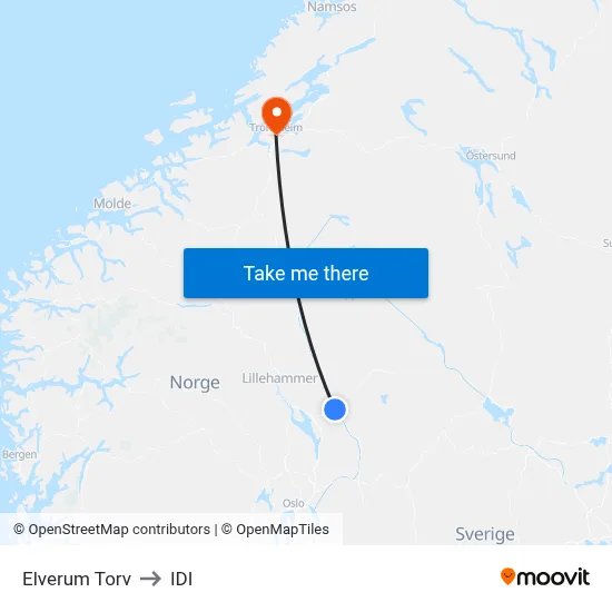 Elverum Torv to IDI map
