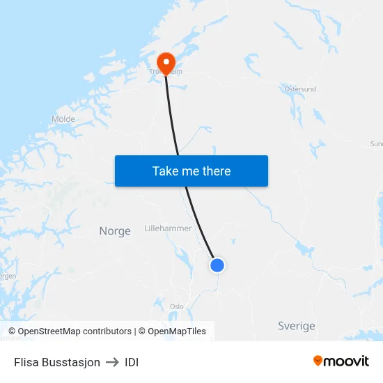 Flisa Busstasjon to IDI map