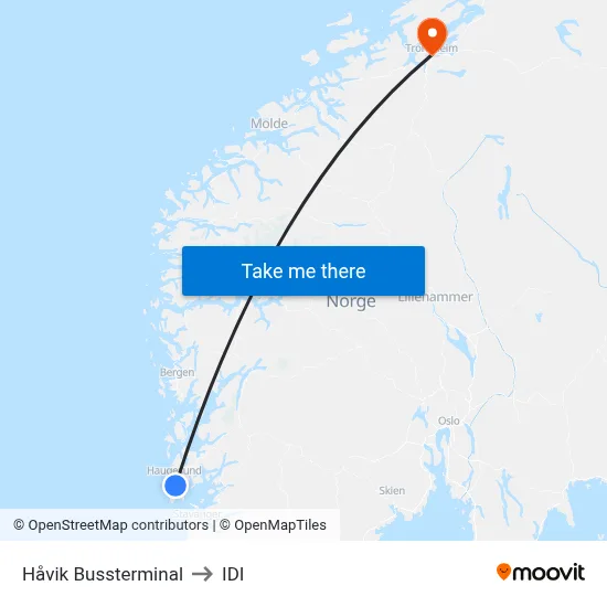 Håvik Bussterminal to IDI map