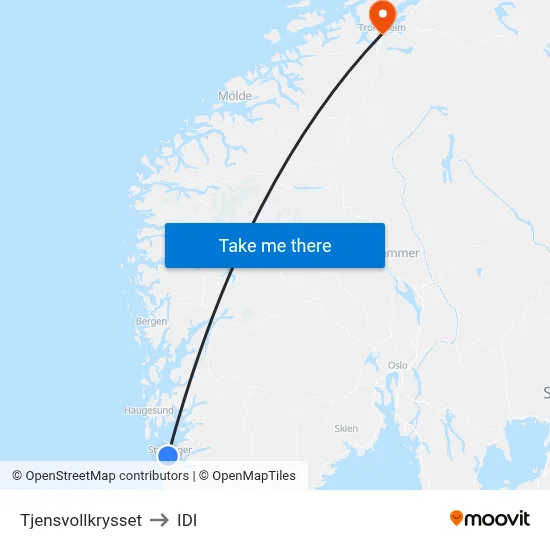 Tjensvollkrysset to IDI map