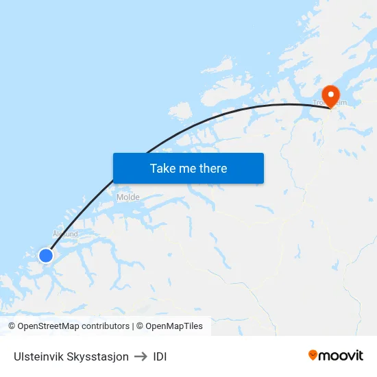 Ulsteinvik Skysstasjon to IDI map