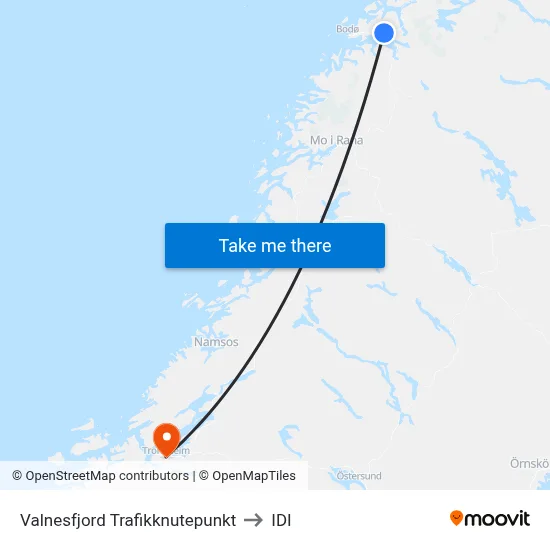 Valnesfjord Trafikknutepunkt to IDI map
