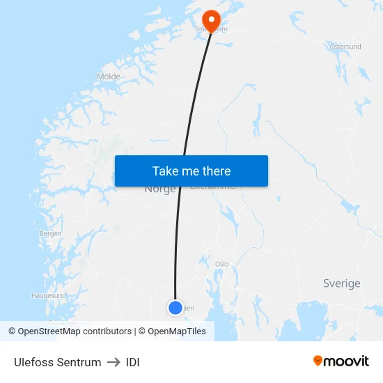 Ulefoss Sentrum to IDI map
