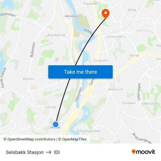 Selsbakk Stasjon to IDI map