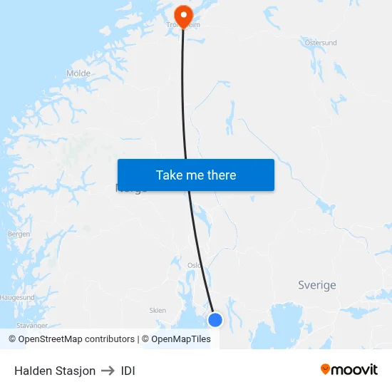 Halden Stasjon to IDI map