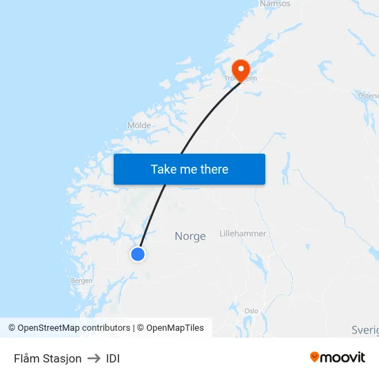 Flåm Stasjon to IDI map