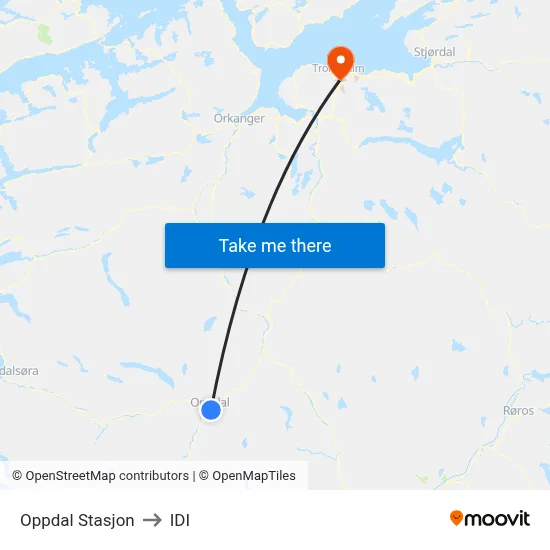 Oppdal Stasjon to IDI map