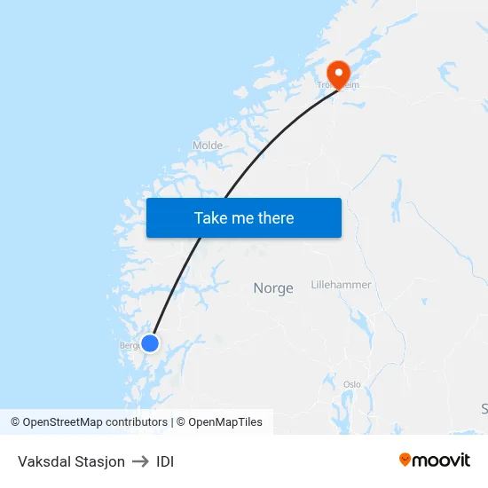 Vaksdal Stasjon to IDI map